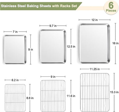 TeamFar Baking Sheet with Rack Set, 16/12.5/9 Inch Stainless Steel Cookie - Image 2