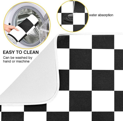 Black White Chessboard Dish Drying Mat - Image 2