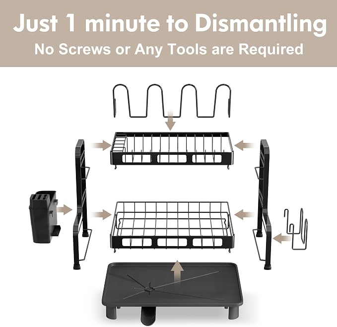 BOOSINY Dish Drying Rack, 2 Tier Large Stainless Steel Black Dish Rack - Image 6
