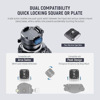 NEEWER LITETRIP LT32 62" Travel Tripod Carbon Fiber with ±15° Leveling 360° Panorama Head, Detachable Center Axis, Fast Flip Buckle, Arca QR Plate Compatible with Peak Design Capture V3, (Former TP62)