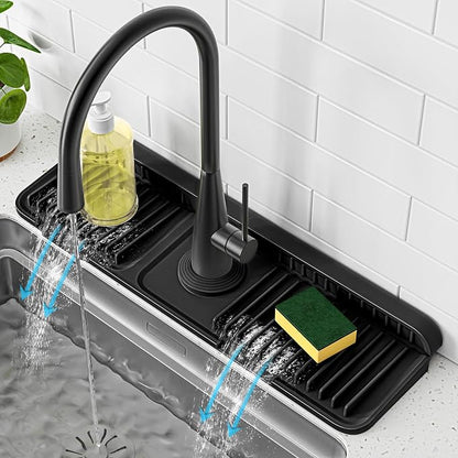 PoYang 17.7 inch Faucet Mat for Kitchen Sink Splash Guard, 7° Slope Silicone by PoYang