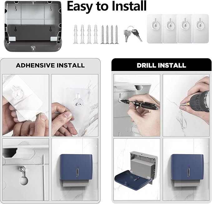 Paper Towel Dispenser Wall Mount, Capacity 200+ Sheets ZFold Tri Fold Blue - Image 2
