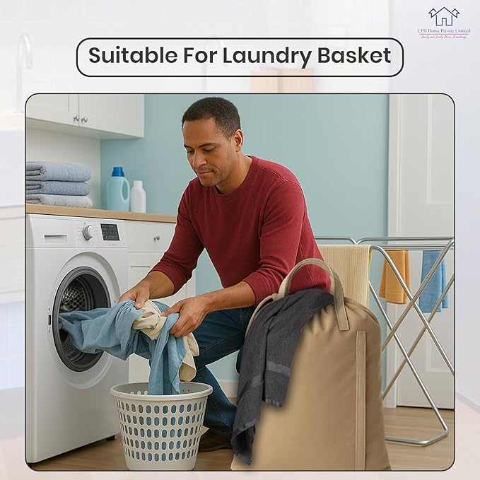 LFH Home Cotton Canvas Large Laundry Bag with Handle, Heavy Duty Drawstring Closure Washable Laundry Bags, School Travel, Home, Hotel, College Dorm, Organizer Sack, Toys Clothes 24x36-Beige