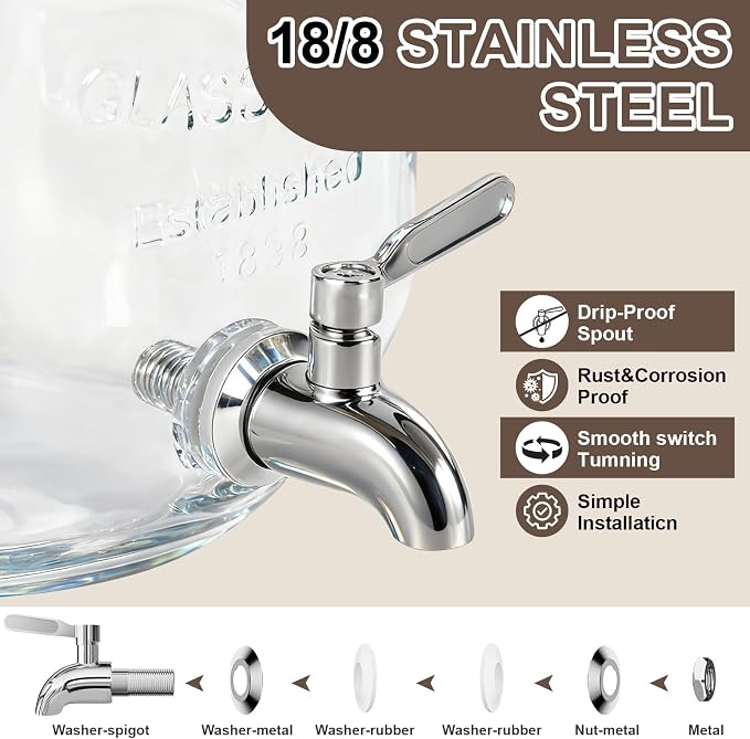 2 Gallon Glass Drink Dispenser, Beverage Dispenser - Image 2