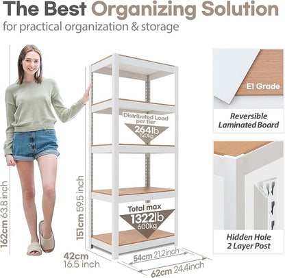 HOMEDANT House 5 Tier 24.1" W Laminated Metal Shelving Unit Adjustable Storage - Image 2