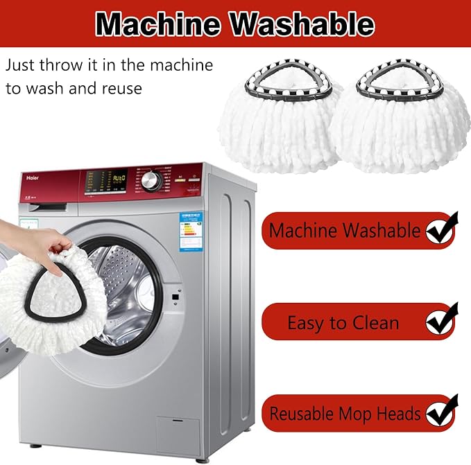 3 Pack White Spin Mop Replacement Heads, Mop Head Replacement 100% Microfiber - Image 5