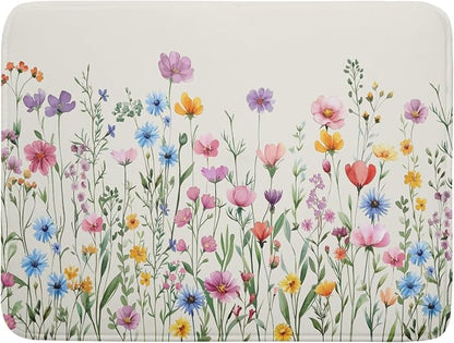 Giwawa Spring Floral Dish Drying Mat 18"x24" Watercolor Summer Wildflower Dish by Giwawa