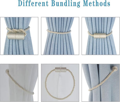 Magnetic Curtain Tiebacks 4 Pack Beige Curtain Rope Tieback Curtain Holders - Image 4