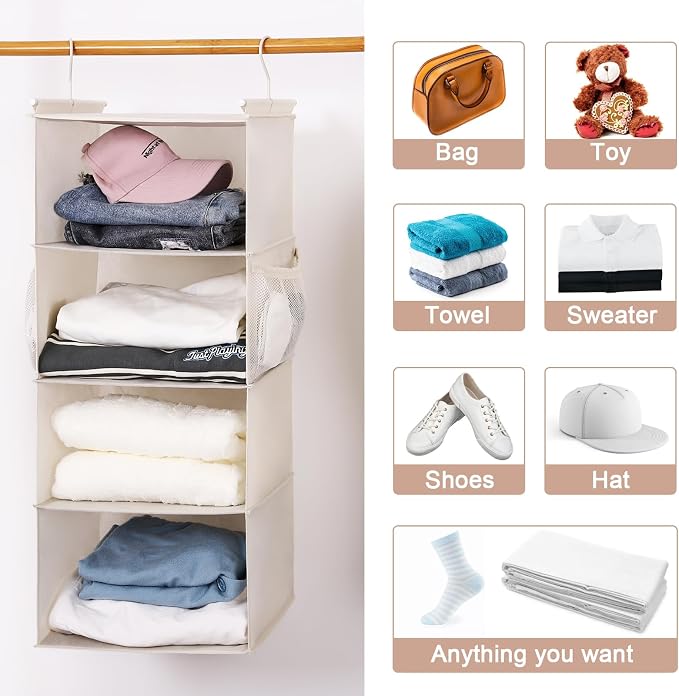 MAX Houser 4 Tier Shelf Hanging Closet Organizer, Space Saver, Closet Hanging - Image 4