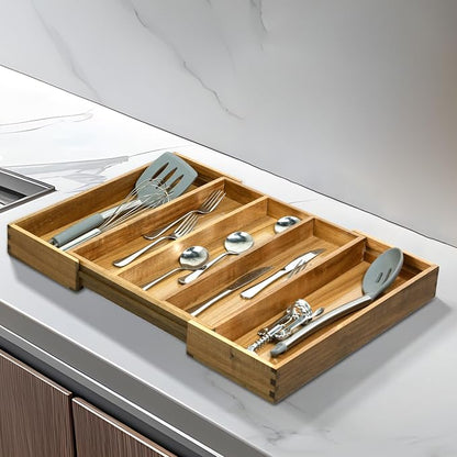 VaeFae Acacia Kitchen Silverware Organizer, Cutlery Drawer Organizer - Image 5