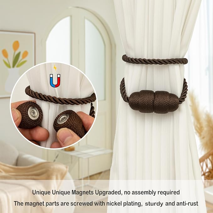 Magnetic Curtain Tiebacks Rope Tie Backs 4 Pack Decorative Window Holdbacks - Image 3