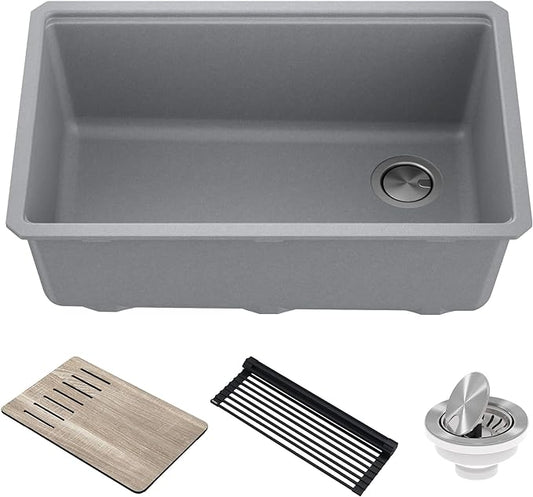 KRAUS Kitchen Sink Bellucci 29” Undermount Workstation Granite, Metallic Gray, Accessories, KGUW2-30MGR
