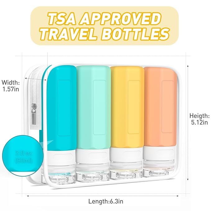 Redfly Travel Bottles for Toiletries, 3oz Tsa Approved Travel Size Containers, BPA Free Leak Proof Squeezable Containers for Toiletries, Silicone Refillable Essentials for Shampoo Conditioner Colorful