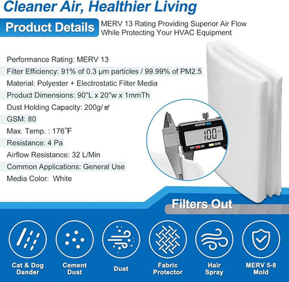 UCINNOVATE MERV 13 Filter Media 20"x90", 12.5 Ft² Cut to Fit Electrostatic Air - Image 5