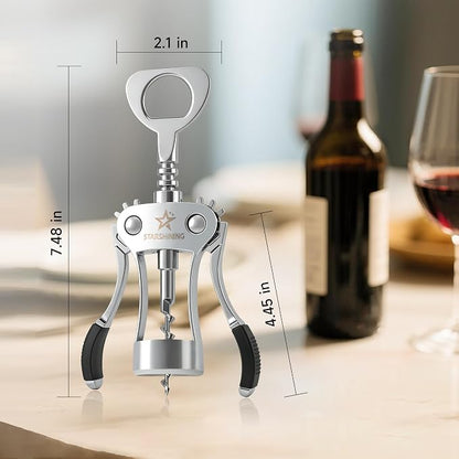 Wine Opener, Heavy-Duty Zinc Alloy Wing Corkscrew Manual Wine Bottle Opener - Image 2