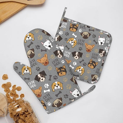 Cute Dog Oven Mitts and Pot Holders Sets Heat Resistant Non-Slip Silicone Oven - Image 8