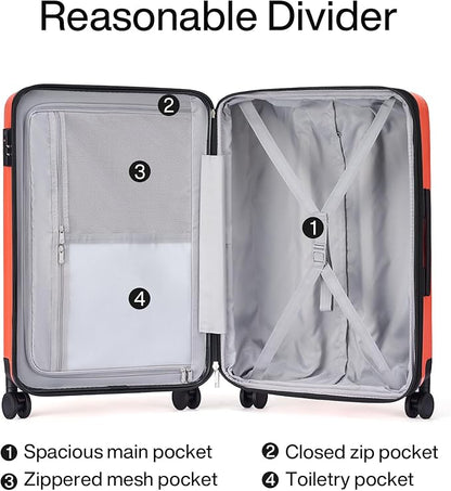 Hanke Expandable Hard Shell Luggage Sets 2 piece Carry on Luggage with Wheels Suitcases Lightweight Checked TSA Luggage Rolling Large Suitcase Travel Luggage Bag Woman Men 20/29 Inch(Orange)