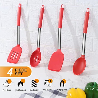 Cooking Utensils Set of 4, E-far Silicone Kitchen Utensils - Image 3