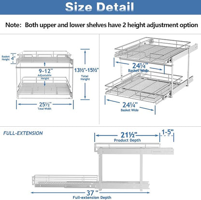 LOVMOR 2 Tier Individual Pull Out Cabinet Organizer 25½" W x 21½" D, Slide Out - Image 3