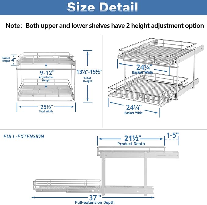 2 Tier Individual Pull Out Cabinet Organizer 25½" W x 21½" D, Heavy Duty - Image 3