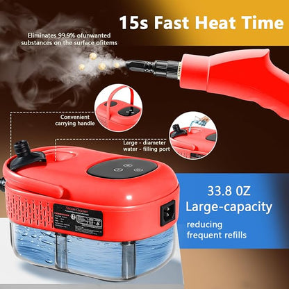 Handheld Steam Cleaner, 1000ml Water Tank, 15S Heat-up Time, Pressurized Steamer - Image 3