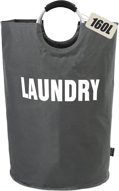 DOKEHOM 160L XX-Large Laundry Basket (7 Colors), Collapsible Laundry Bag, Foldable Laundry Hamper, Folding Washing Bin (Dark Grey, XXL)