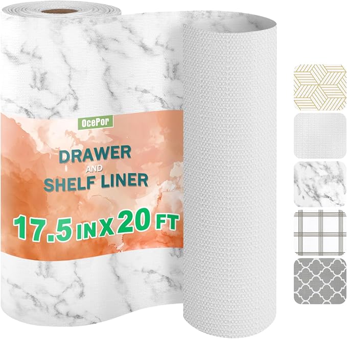 OcePor Non-Adhesive Drawer and Shelf Liner 17.5IN x 20FT，Non Slip Cabinet and by OcePor