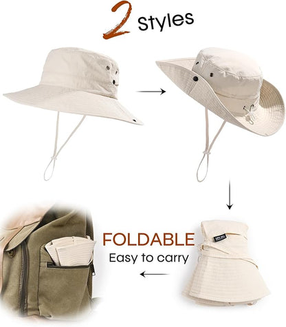 FURTALK Sun Hats for Women with Ponytail Hole Wide Brim Beach Bucket Hat UPF 50+ Fishing Hiking Outdoor Hats