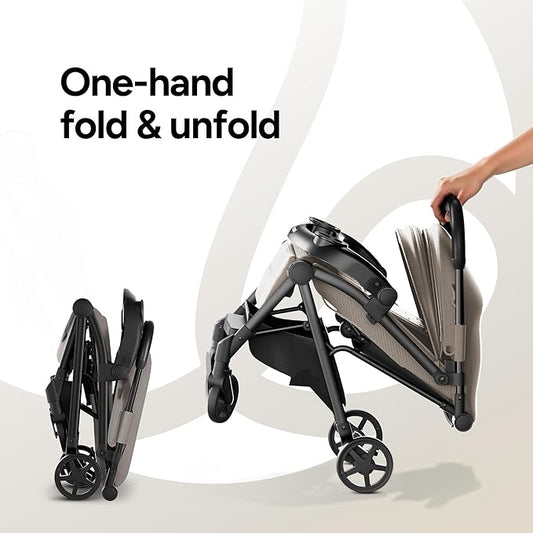 Mompush Lithe V2 Lightweight Travel Stroller, Compact Foldable Baby Stroller with Travel Bag, One-Hand Fold Stroller, Snack Tray, Mechanical Recline Seat, Airplane-Ready, Organizer & Rain Cover