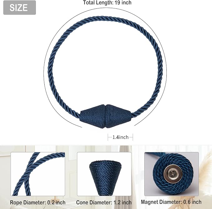 Magnetic Curtain Tiebacks 6 Pack Outdoor Rope Curtain Tie Backs Decorative - Image 2