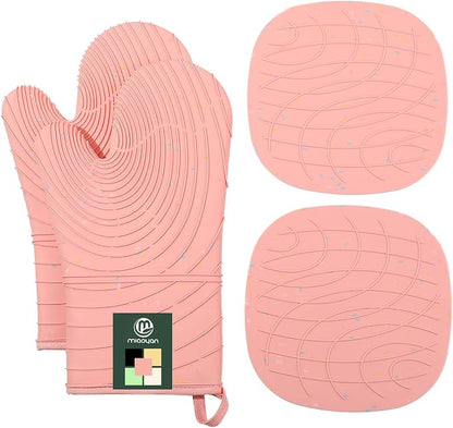4 Pieces Oven Mitts of Macaron Color Thickened Non-Slip Silicone Kitchen Gloves by M+MIAOYAN