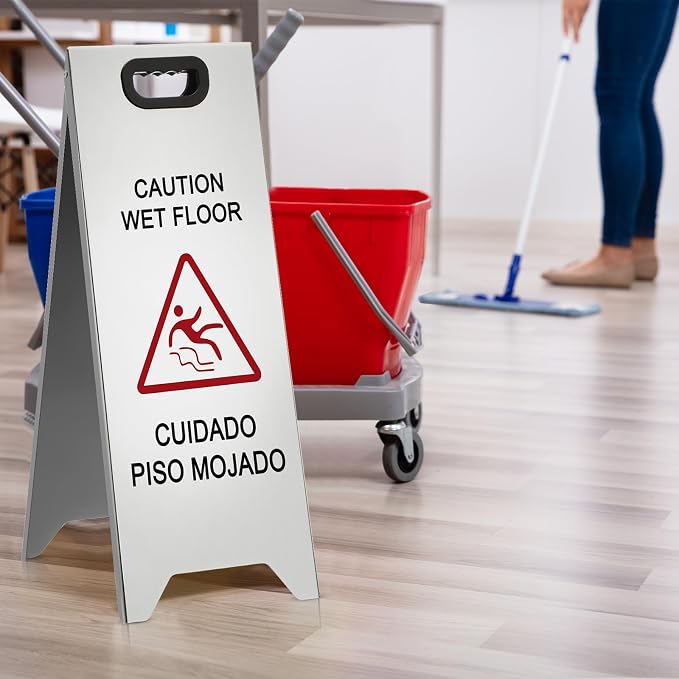 2 Pcs 24 Inch Stainless Steel Wet Floor Sign, Heavy Duty Caution Wet Floor Sign - Image 6