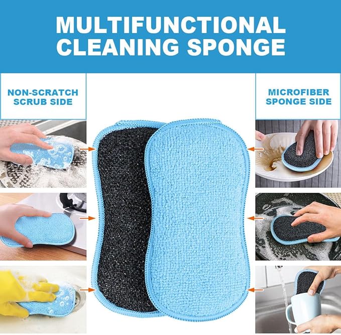 HOMEXCEL 12 Pack Multi-Purpose Scrub Sponges Kitchen, Dish Sponge, Non-Scratch Microfiber Sponge for Efficiently Cleaning Dishes, Pots, and Pans (Blue)