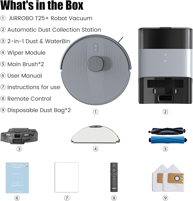 AIRROBO T25+ Robot Vacuum and Mop Combo, 5500Pa Powerful Suction, Self-Emptying - Image 9