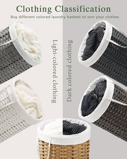 Laundry Hamper with Lid Laundry Basket with Lid 19.0 Gal Round Wicker Laundry - Image 3