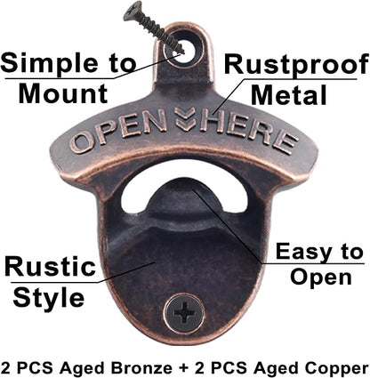 Vintage Wall Mounted Soda Bottle Opener Bronze, Rustproof Cooler Mount Beer Cap - Image 2