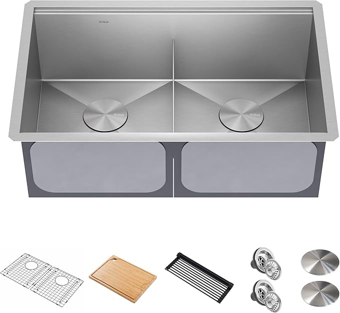 KRAUS Kore Workstation 30-inch Undermount 16 Gauge Stainless Steel Kitchen Sink, Double Bowl Kitchen Sink with Accessories, KWU112-30