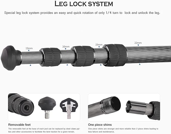 Leofoto Professional Camera Tripod, 45" Compact Carbon Fiber Tripod for DSLR Video Camcorder, 4 Leg Sections, 360° Ball Head, Max Load 6KG/13Lb (LS-224CX+LH-25)