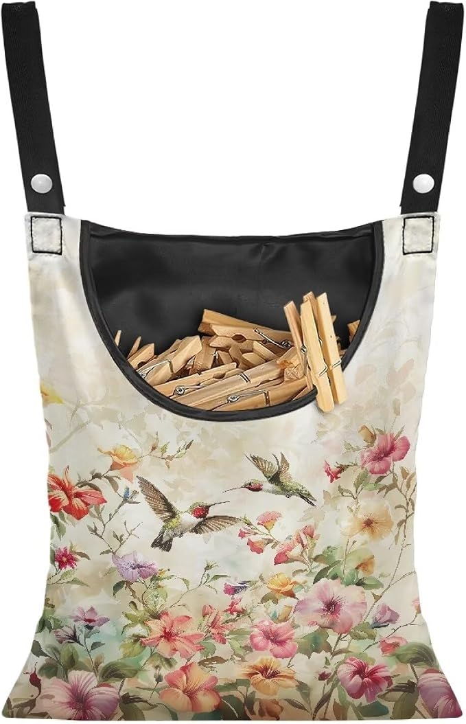 Hummingbird Pink Clothespin Bag, Large Clothes Pin Hanging Bag, Pin Bag by Unknown