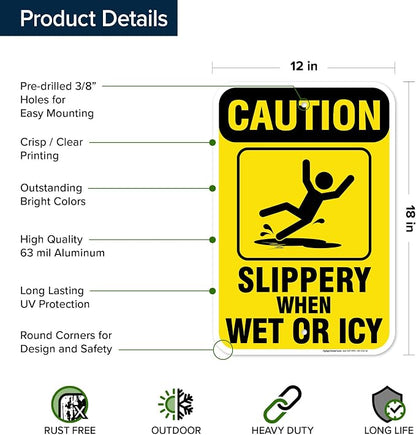 Caution Slippery When Wet Sign or ICY Sign, Fade Resistance, Indoor/Outdoor Use - Image 6