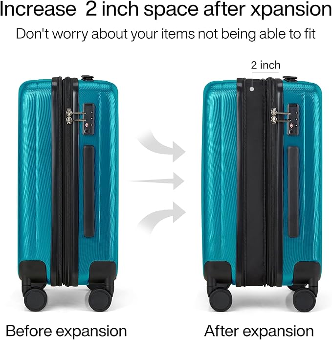Hanke 29 Inch Expandable Checked Luggage Lightweight PC Hard Shell Luggage Suitcases with Wheels Tsa Luggage Rolling Large Suitcase Travel Luggage Bag for Study Abroad.(Caribbean Blue)