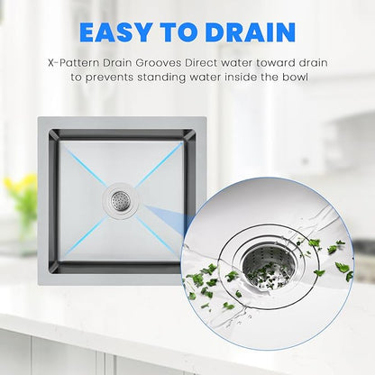 POPFLY 15×15 Inch Undermount Wet Bar Sink, 18 Gauge 304 Stainless Steel Kitchen Sink 15" Small Outdoor Mini Rv Under Counter Sinks, Brushed Nickel