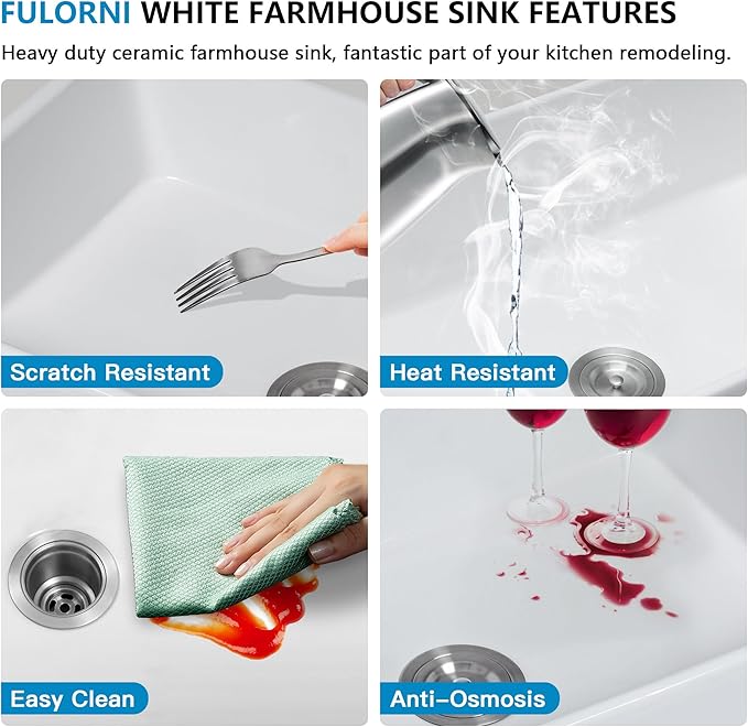 30 White Farm Sink - Fulorni 30"x19" Farmhouse Kitchen Sink Curved Apron Front Ceramic Porcelain Fireclay Single Bowl Farmer Style Basin