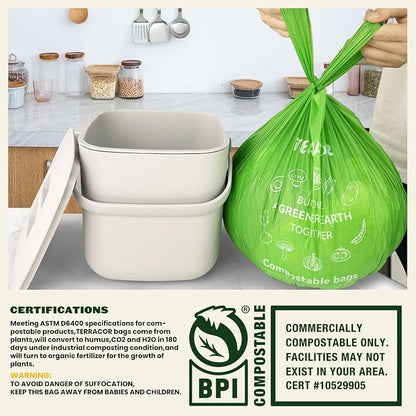 Compost Bags, Handle Tie Food Scrap Bags 3 Gallon, Certified by BPI and ASTM - Image 6