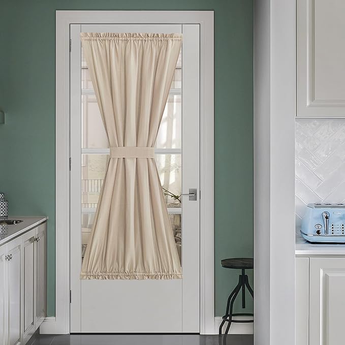 NICETOWN Door Curtains for Window 72 inch Length, Linen Blend Privacy French Shade Thermal Insulate Window Covering for Patio Glass Front Door, 52 x 72 inch, Angora, 1 Panel