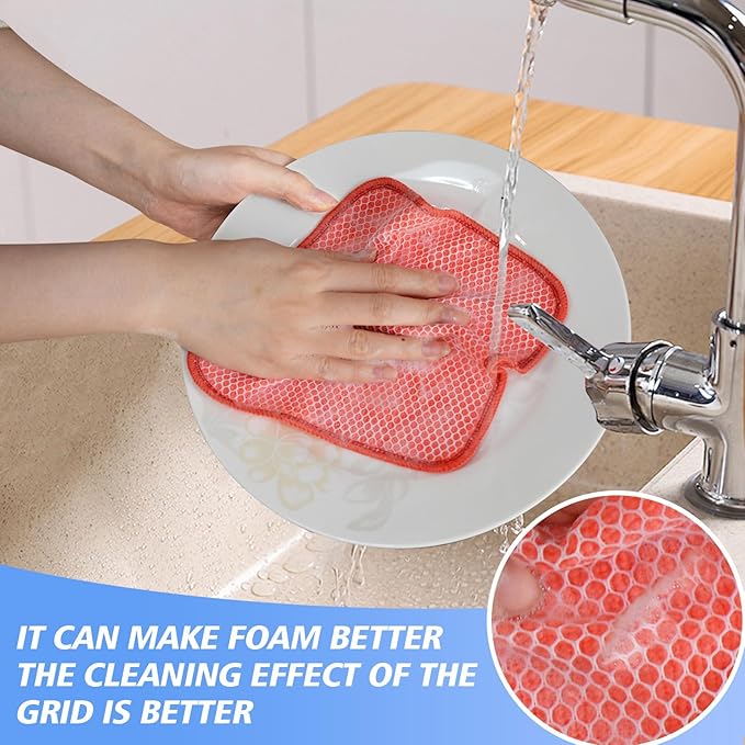 KinHwa Kitchen Washcloths for Dishes Absorbent Microfiber Dish Cloths Quick Dry Dish Rags with Poly Scour Scrub Side Ideal for Kitchen Cleaning (Red, 7inchx7inch 9 Pack)