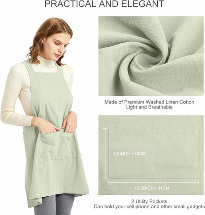 ELEZAY Aprons for Women with Pockets Plus Size Comfort Cross Back No Tie Cotton - Image 4