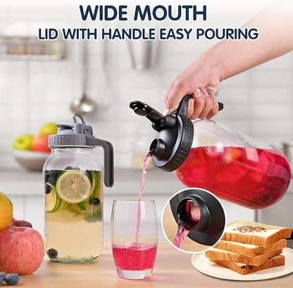 64OZ Glass Pitchers with Lid, Wide Mouth Water Jugs, Leak-Proof Airtight Mason - Image 4