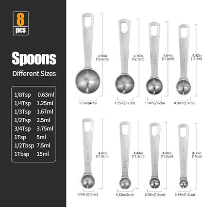 Doosu Measuring Spoons Set of 8-18/8 Stainless Steel Heavy Duty Teaspoons - Image 2
