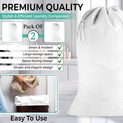 2 Pack - Extra Large Cotton Laundry Bag, Heavy Duty Large Laundry Bags 24 x 36 - Image 3